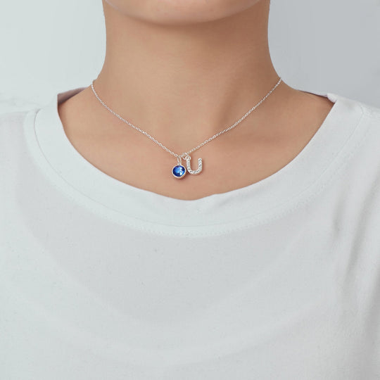 Pave Initial U Necklace with Birthstone Charm Created with Zircondia® Crystals - Philip Jones Jewellery
