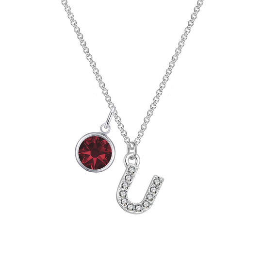 Pave Initial U Necklace with Birthstone Charm Created with Zircondia® Crystals - Philip Jones Jewellery