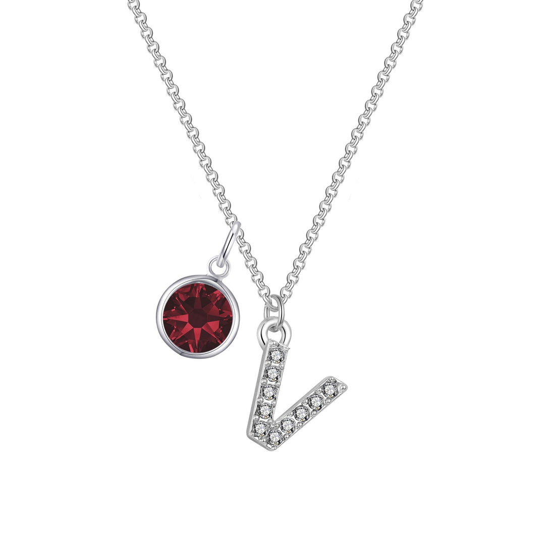 Pave Initial V Necklace with Birthstone Charm Created with Zircondia® Crystals - Philip Jones Jewellery