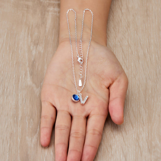 Pave Initial V Necklace with Birthstone Charm Created with Zircondia® Crystals - Philip Jones Jewellery