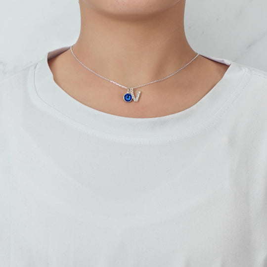 Pave Initial V Necklace with Birthstone Charm Created with Zircondia® Crystals - Philip Jones Jewellery