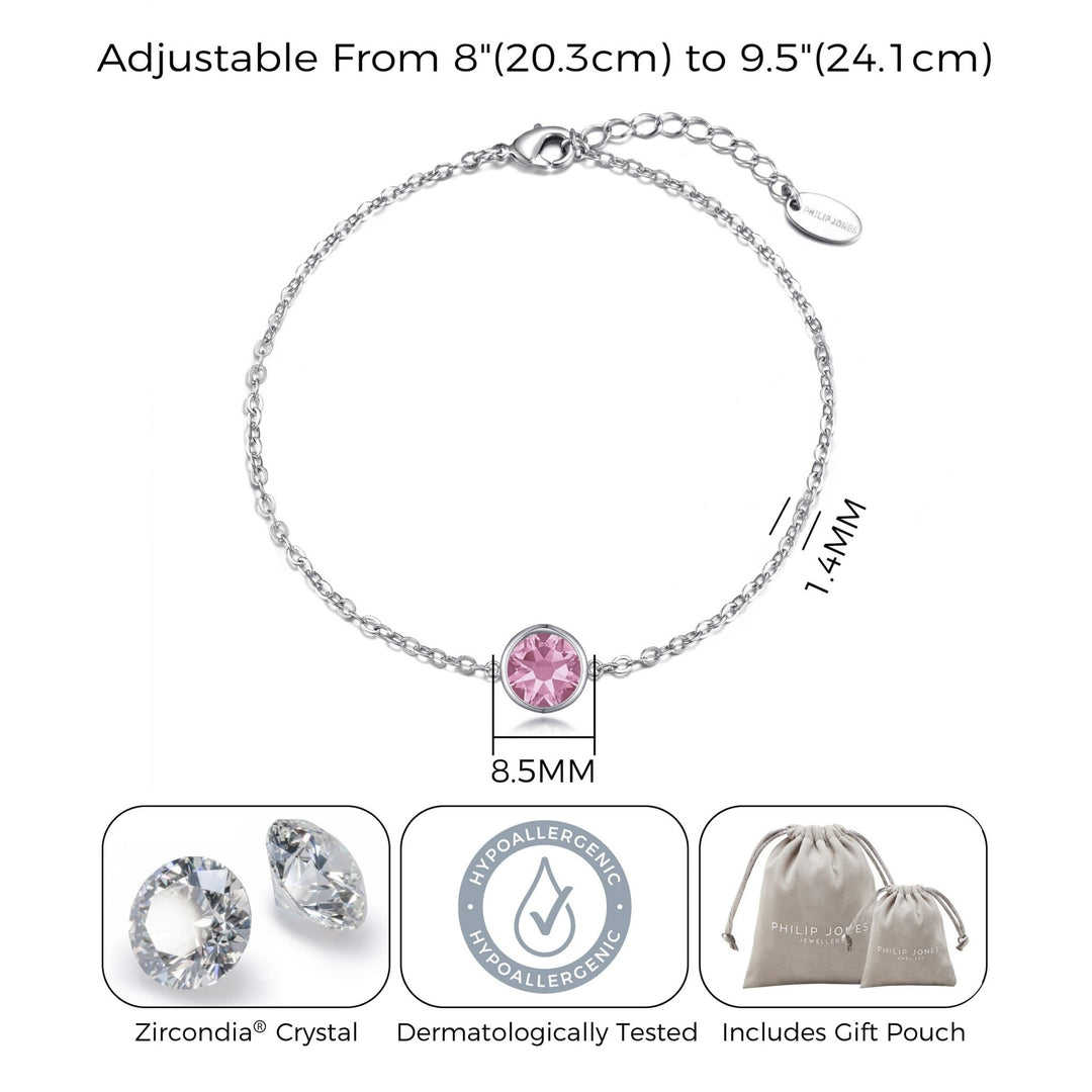 Pink Crystal Anklet Created with Zircondia® Crystals - Philip Jones Jewellery