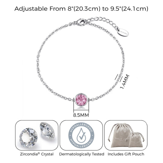 Pink Crystal Anklet Created with Zircondia® Crystals - Philip Jones Jewellery