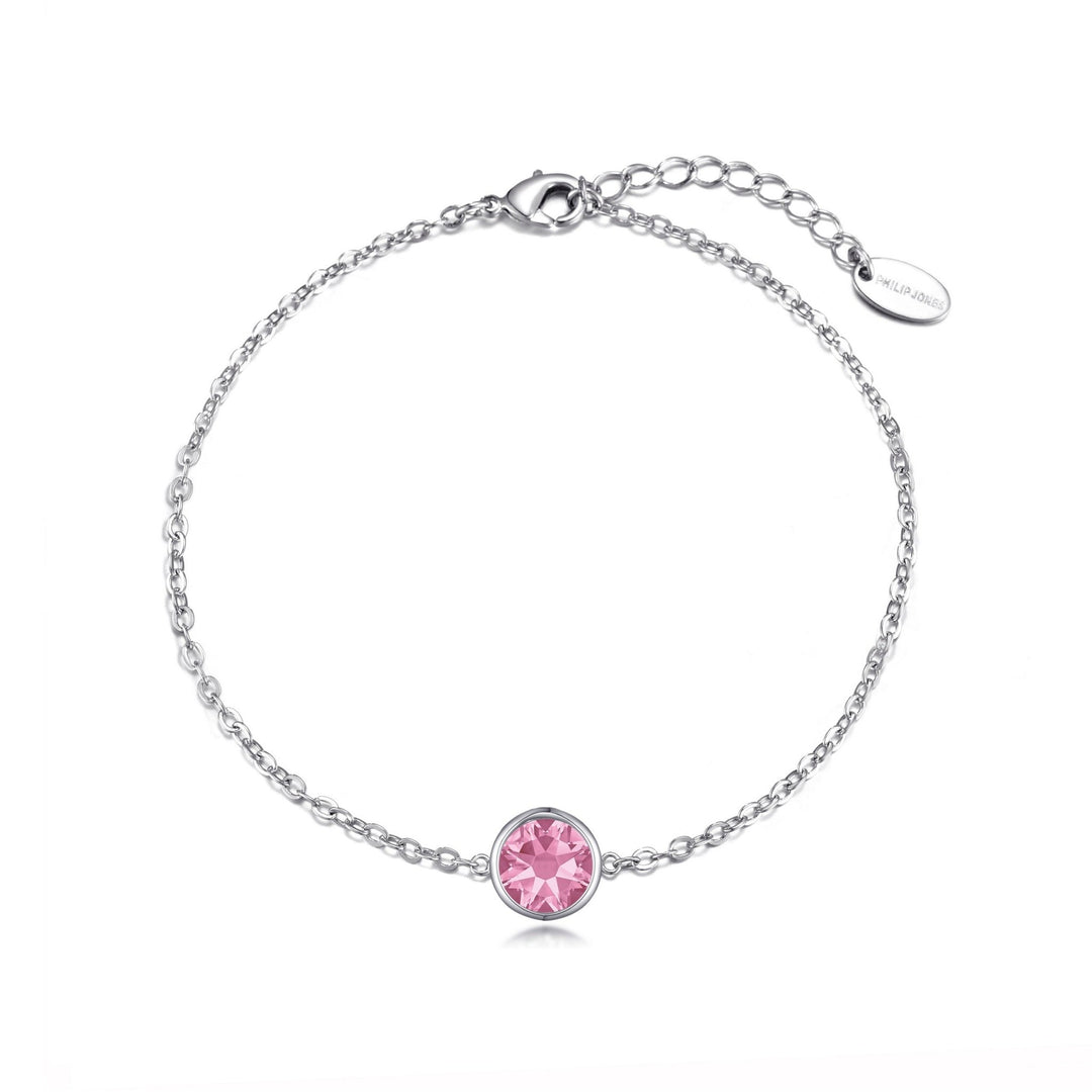 Pink Crystal Anklet Created with Zircondia® Crystals - Philip Jones Jewellery
