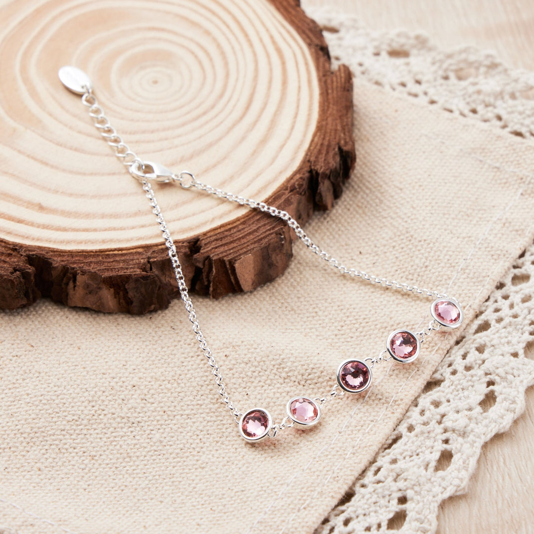 Pink Crystal Chain Bracelet Created with Zircondia® Crystals - Philip Jones Jewellery