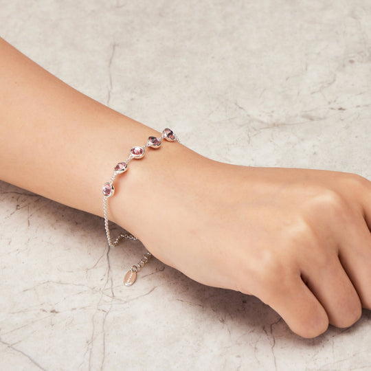 Pink Crystal Chain Bracelet Created with Zircondia® Crystals - Philip Jones Jewellery