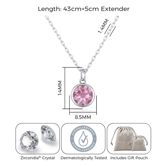 Pink Crystal Necklace Created with Zircondia® Crystals - Philip Jones Jewellery