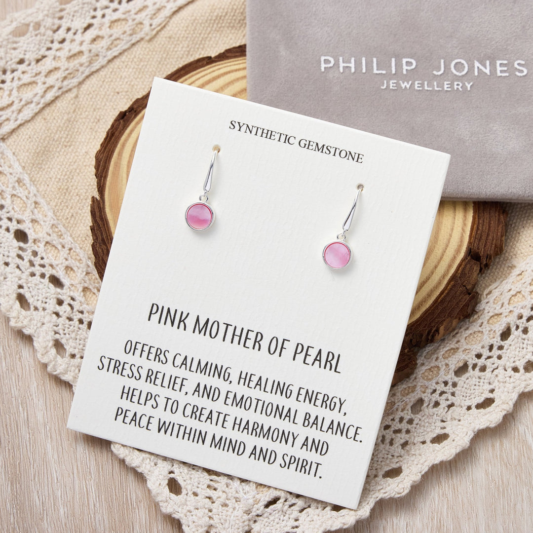 Pink Mother of Pearl Drop Earrings with Quote Card - Philip Jones Jewellery