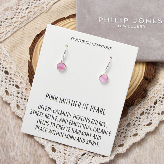 Pink Mother of Pearl Drop Earrings with Quote Card - Philip Jones Jewellery