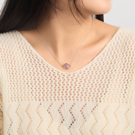 Pink Mother of Pearl Gemstone Circle Link Necklace - Philip Jones Jewellery