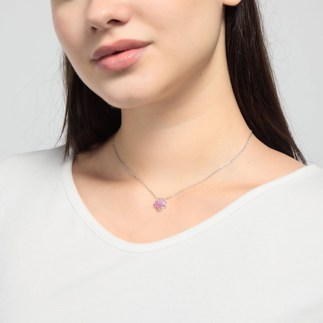 Pink Mother of Pearl Gemstone Clover Necklace