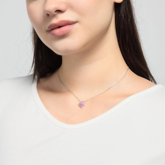 Pink Mother of Pearl Gemstone Clover Necklace