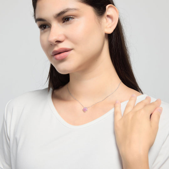 Pink Mother of Pearl Gemstone Clover Necklace