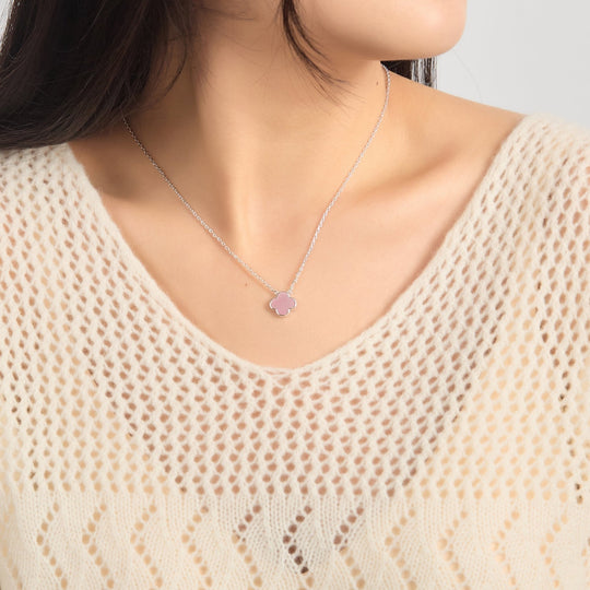 Pink Mother of Pearl Gemstone Clover Necklace - Philip Jones Jewellery