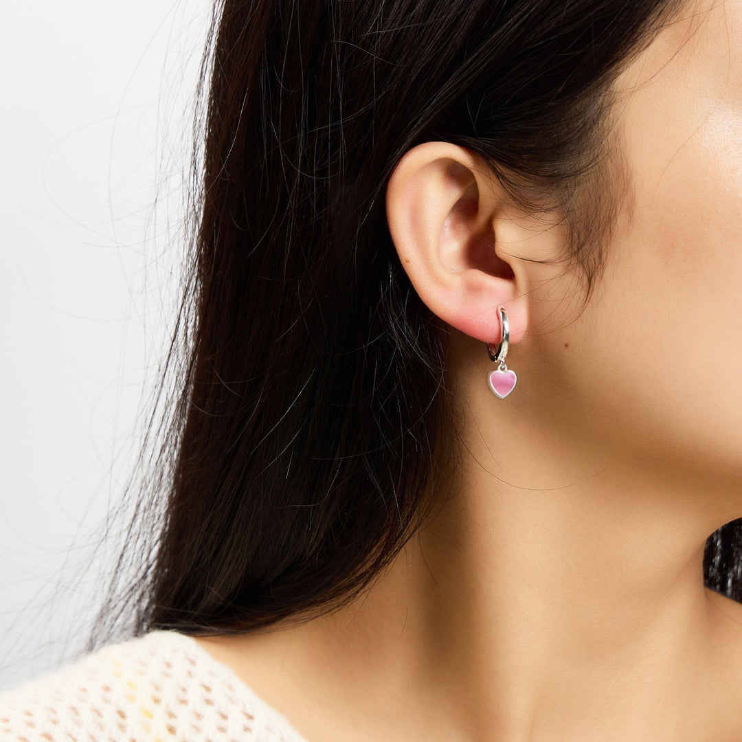 Pink Mother of Pearl Gemstone Heart Charm Hoop Earrings - Philip Jones Jewellery