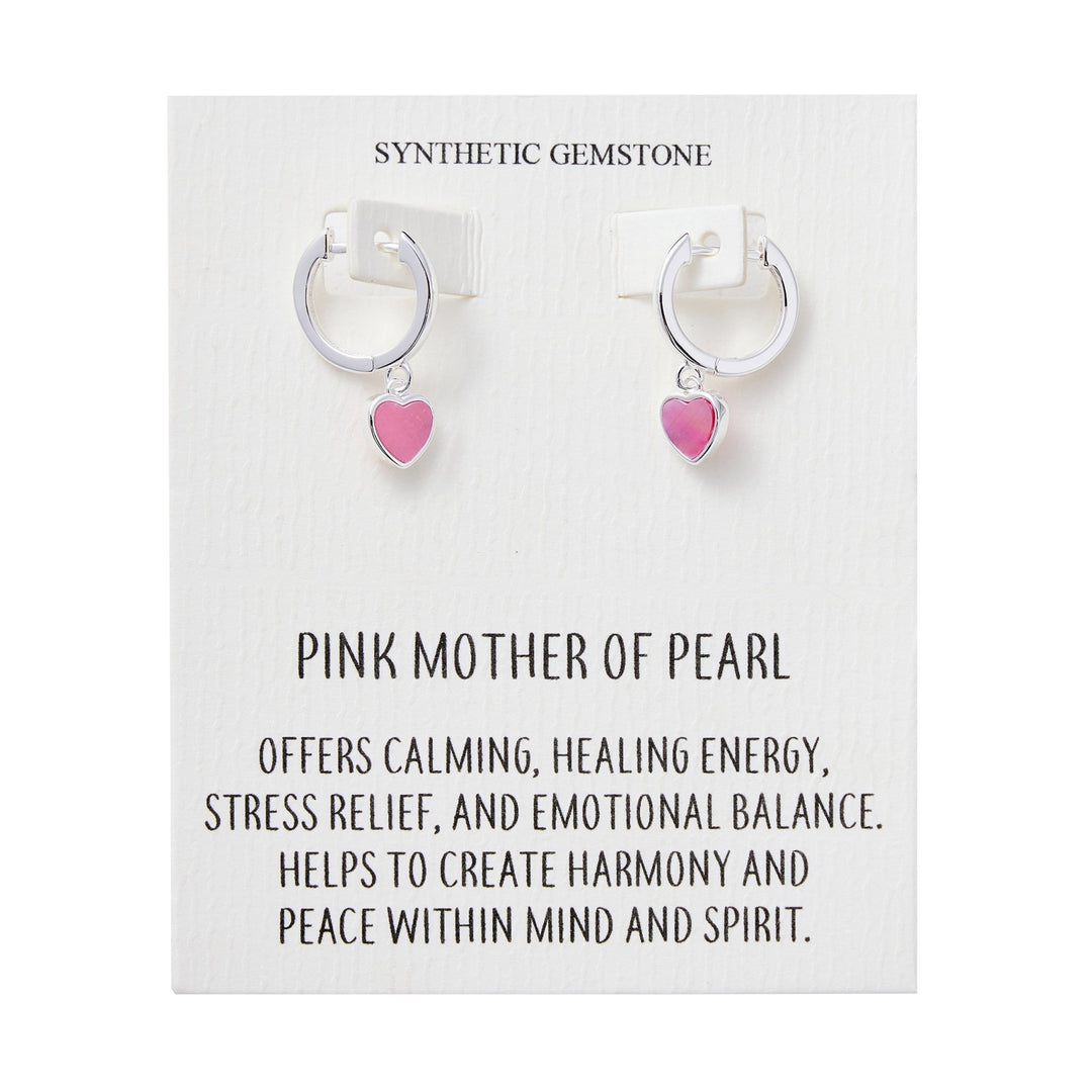 Pink Mother of Pearl Gemstone Heart Charm Hoop Earrings with Quote Card - Philip Jones Jewellery