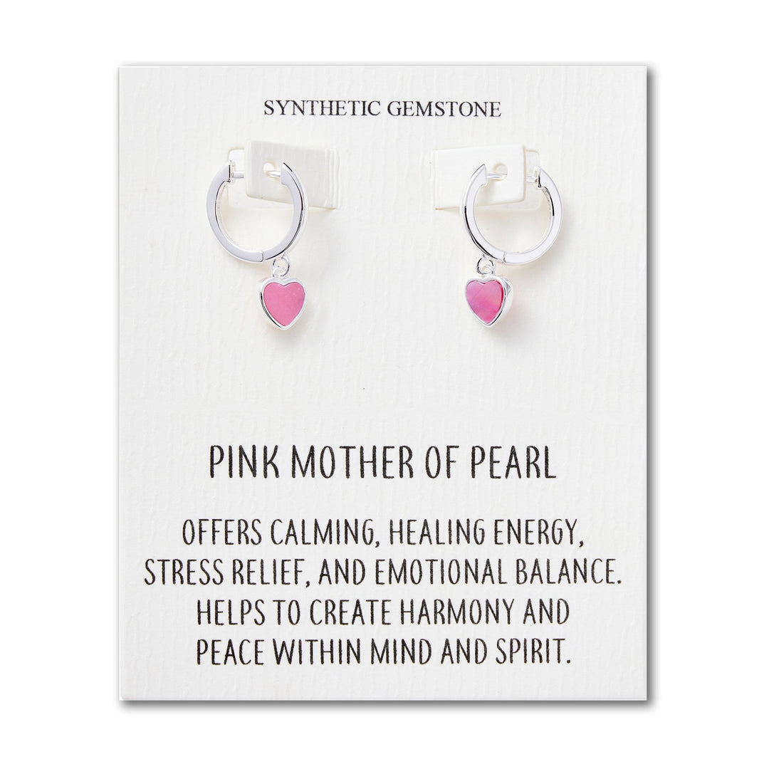 Pink Mother of Pearl Gemstone Heart Charm Hoop Earrings with Quote Card - Philip Jones Jewellery