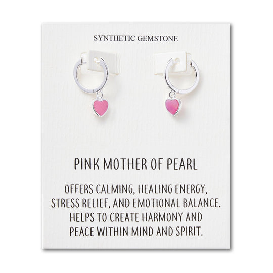 Pink Mother of Pearl Gemstone Heart Charm Hoop Earrings with Quote Card - Philip Jones Jewellery