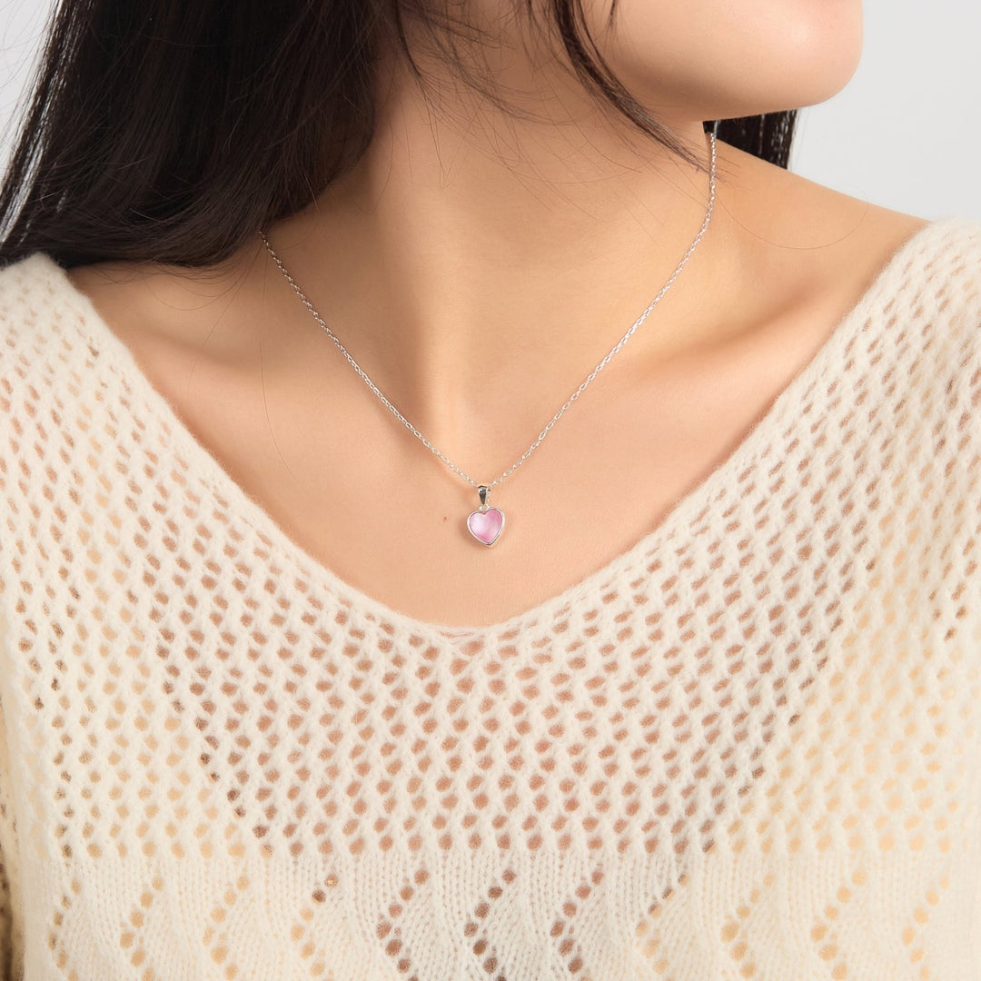 Pink Mother of Pearl Gemstone Heart Necklace with Quote Card - Philip Jones Jewellery