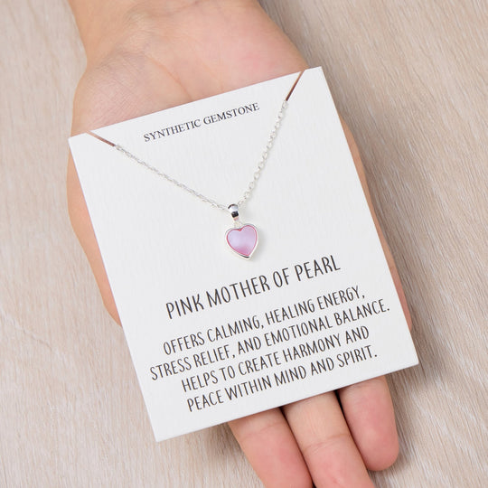 Pink Mother of Pearl Gemstone Heart Necklace with Quote Card - Philip Jones Jewellery