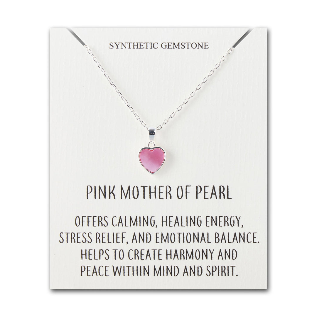Pink Mother of Pearl Gemstone Heart Necklace with Quote Card - Philip Jones Jewellery