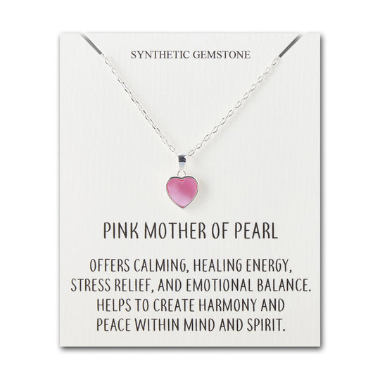 Pink Mother of Pearl Gemstone Heart Necklace with Quote Card - Philip Jones Jewellery