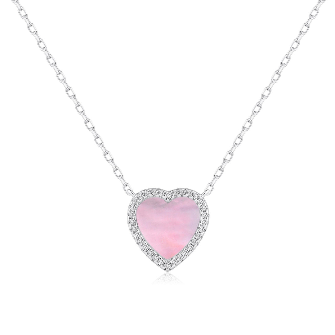 Pink Mother of Pearl Gemstone Heart Necklace with Zircondia® Crystals - Philip Jones Jewellery