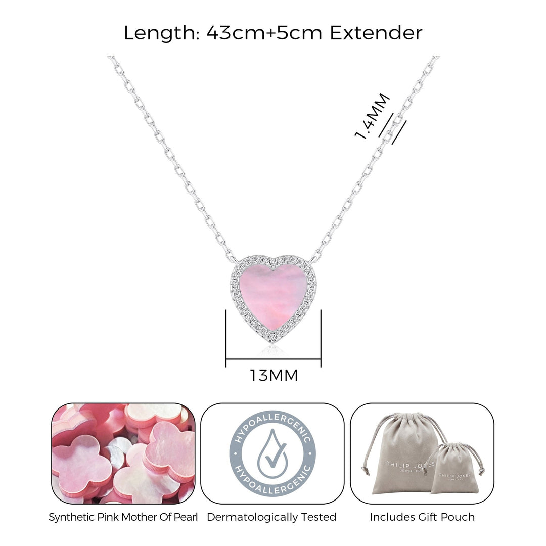 Pink Mother of Pearl Gemstone Heart Necklace with Zircondia® Crystals