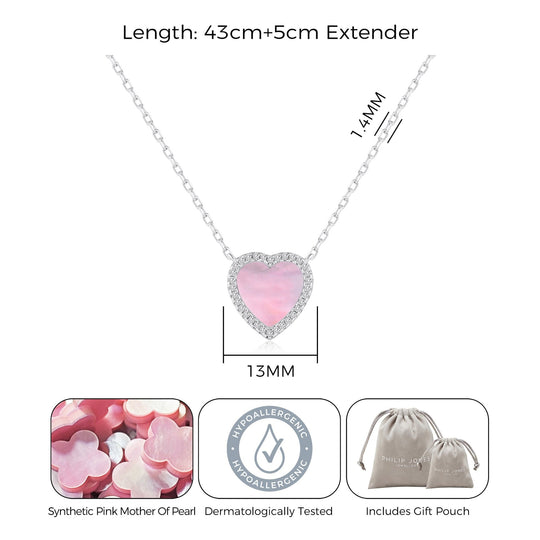 Pink Mother of Pearl Gemstone Heart Necklace with Zircondia® Crystals