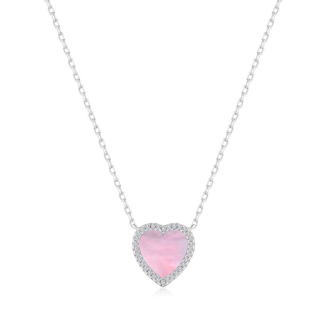 Pink Mother of Pearl Gemstone Heart Necklace with Zircondia® Crystals