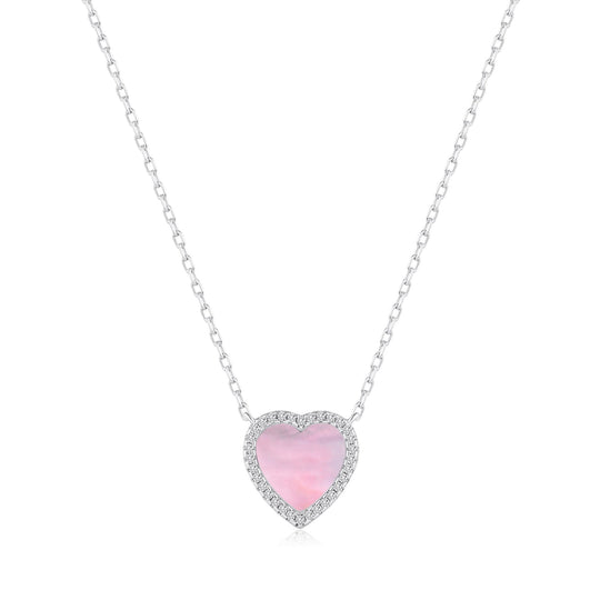 Pink Mother of Pearl Gemstone Heart Necklace with Zircondia® Crystals
