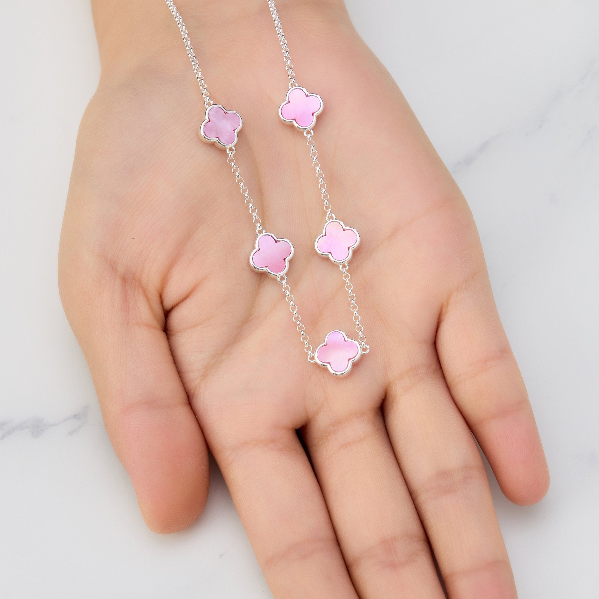 Pink Mother of Pearl Gemstone Multi Clover Necklace – Philip Jones