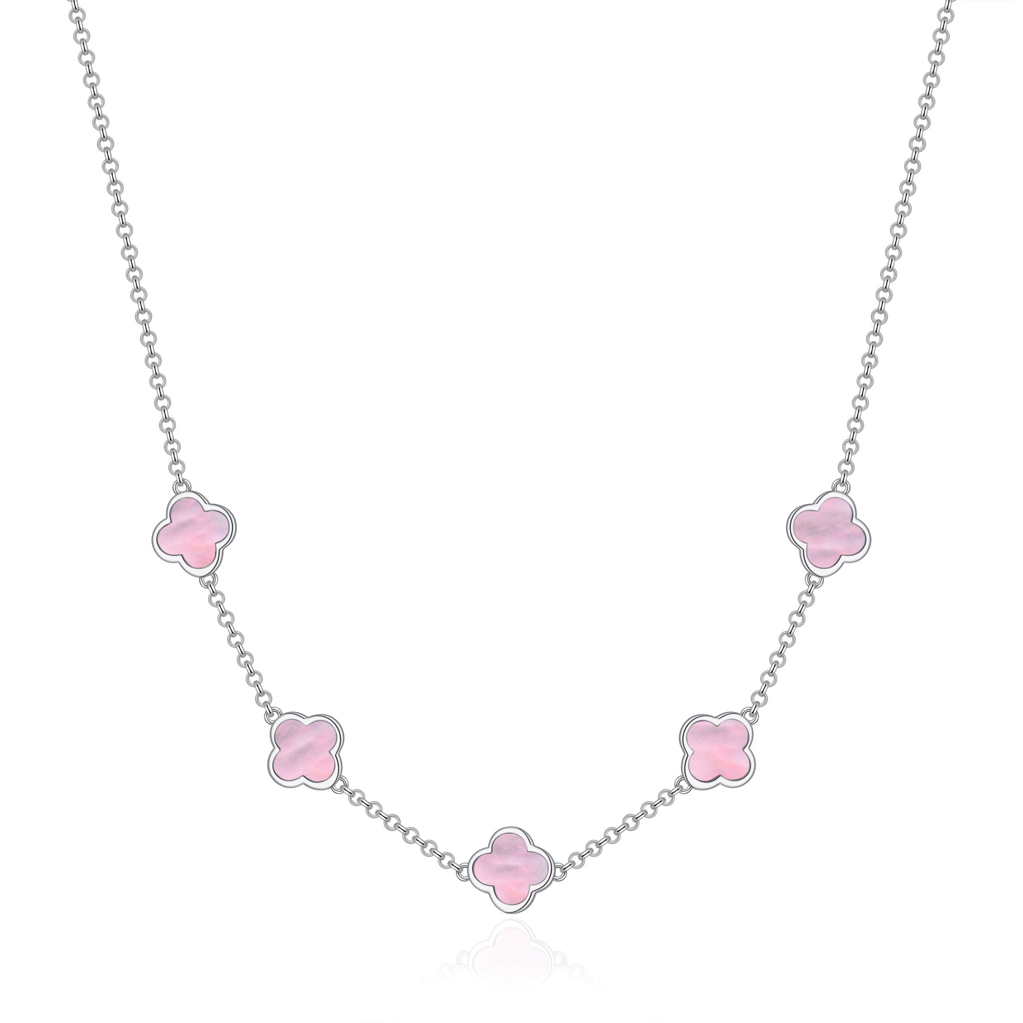 Pink Mother of Pearl Gemstone Multi Clover Necklace – Philip Jones