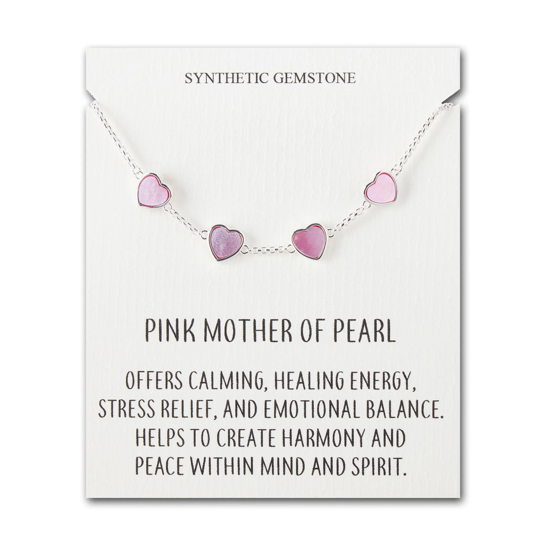 Pink Mother Of Pearl Gemstone Multi Heart Friendship Bracelet with Quote Card - Philip Jones Jewellery