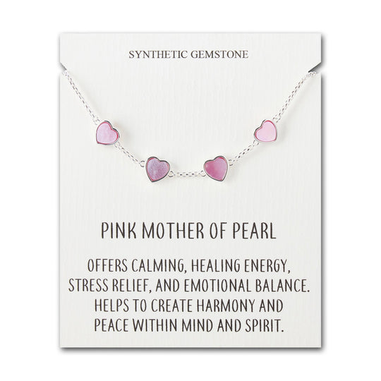 Pink Mother Of Pearl Gemstone Multi Heart Friendship Bracelet with Quote Card - Philip Jones Jewellery