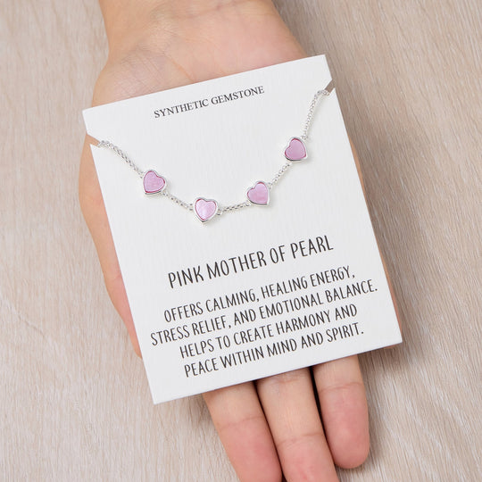 Pink Mother Of Pearl Gemstone Multi Heart Friendship Bracelet with Quote Card - Philip Jones Jewellery