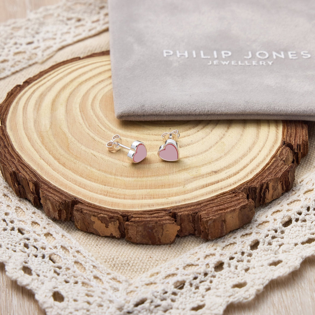 Pink Mother of Pearl Heart Stud Earrings - Philip Jones Jewellery