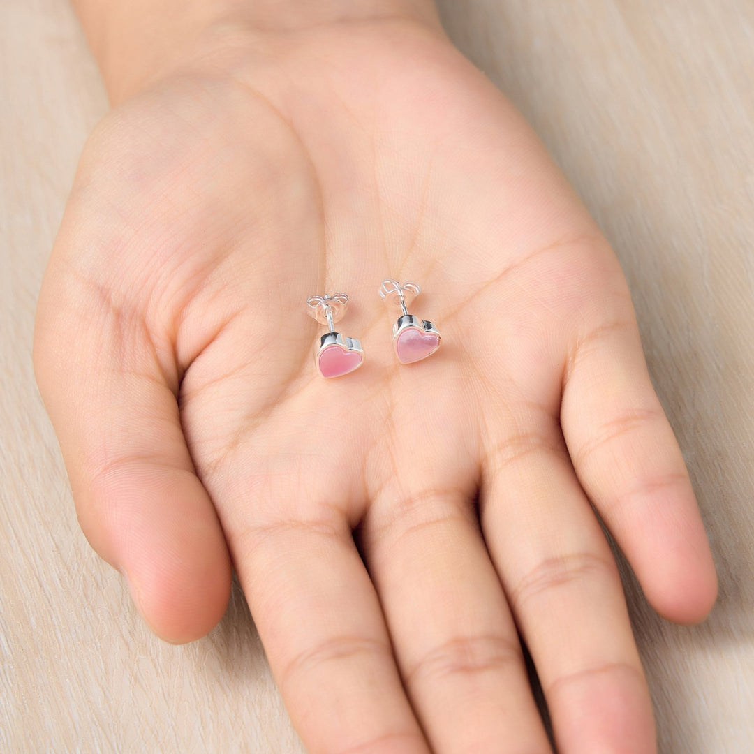 Pink Mother of Pearl Heart Stud Earrings - Philip Jones Jewellery