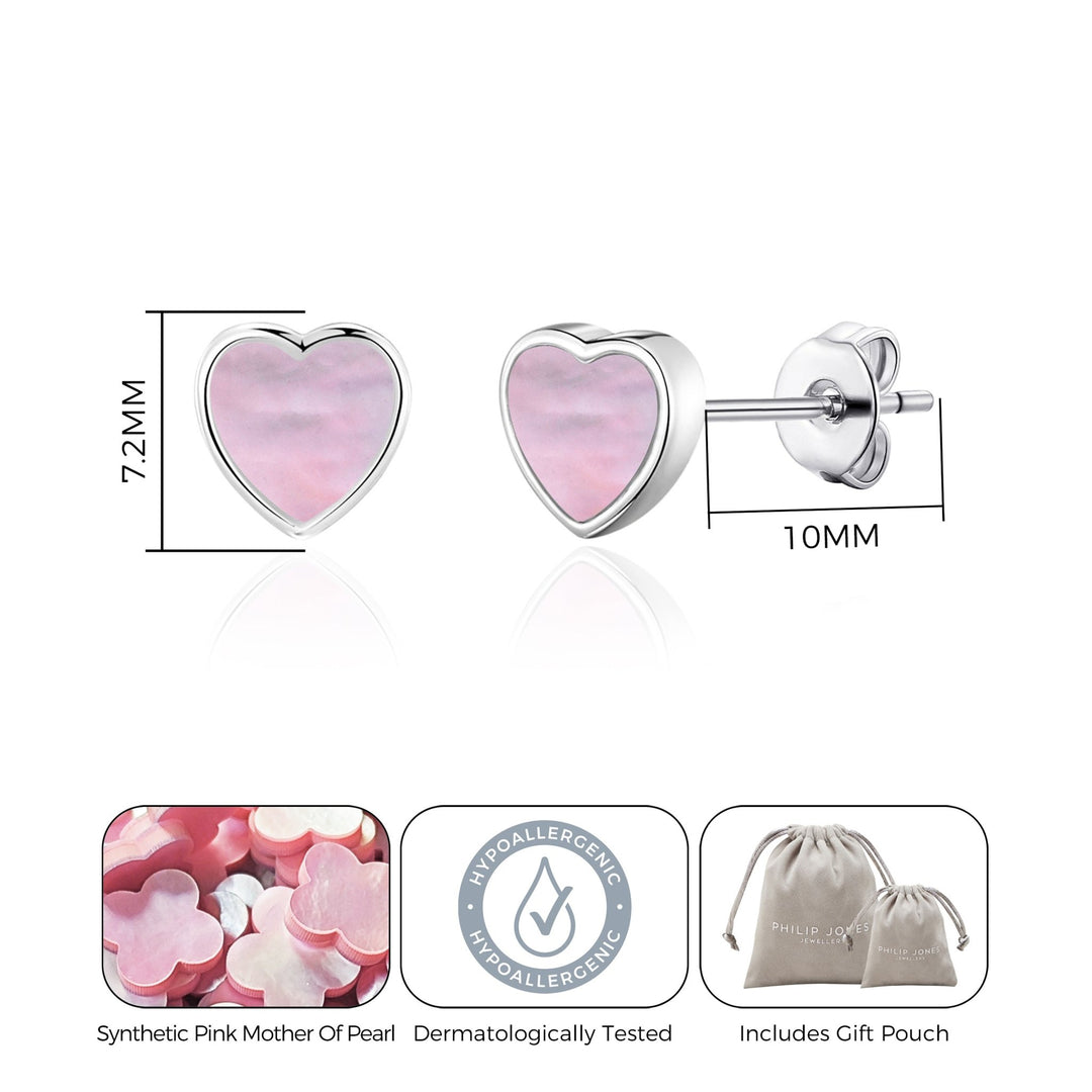 Pink Mother of Pearl Heart Stud Earrings with Quote Card - Philip Jones Jewellery