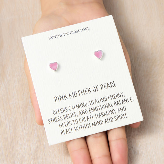 Pink Mother of Pearl Heart Stud Earrings with Quote Card - Philip Jones Jewellery