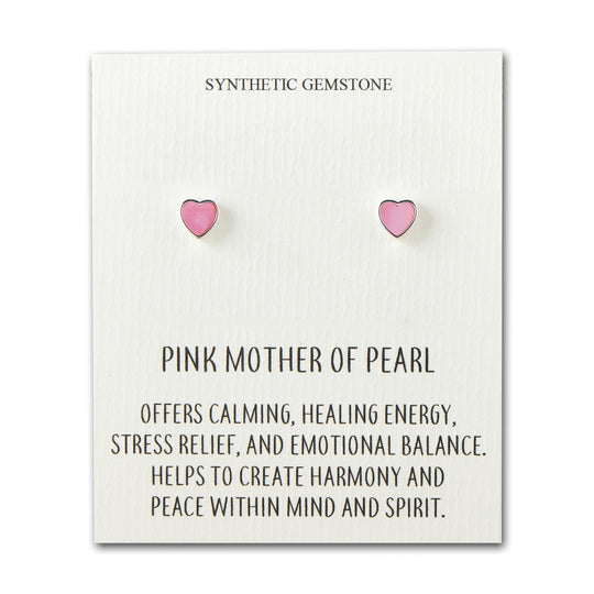 Pink Mother of Pearl Heart Stud Earrings with Quote Card - Philip Jones Jewellery