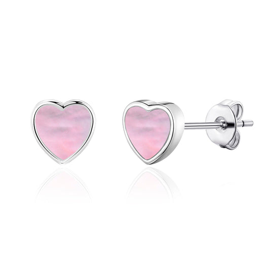 Pink Mother of Pearl Heart Stud Earrings with Quote Card - Philip Jones Jewellery