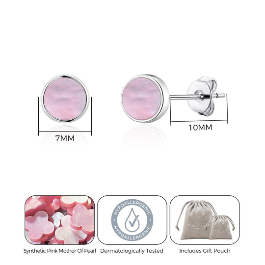 Pink Mother of Pearl Stud Earrings with Quote Card - Philip Jones Jewellery