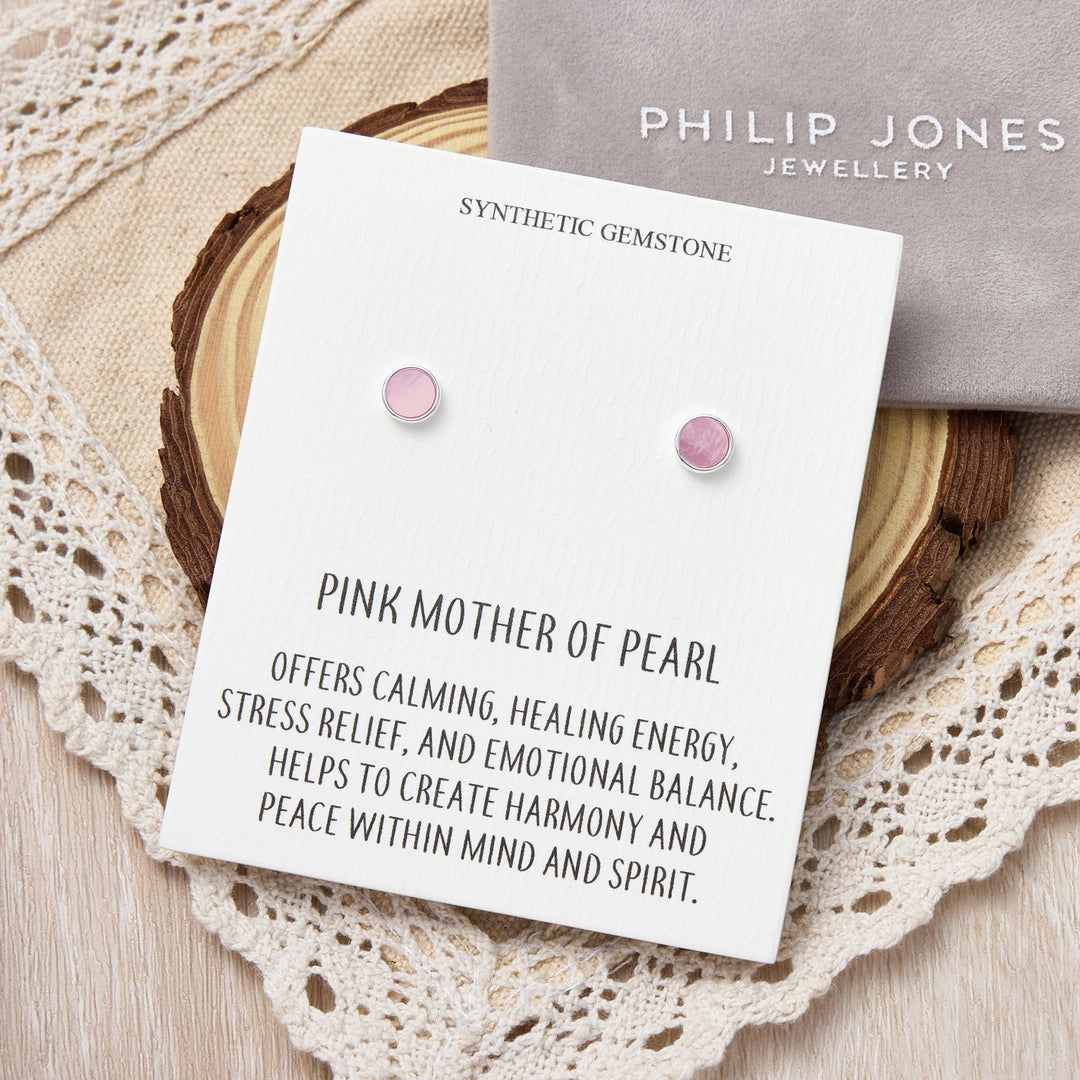 Pink Mother of Pearl Stud Earrings with Quote Card - Philip Jones Jewellery