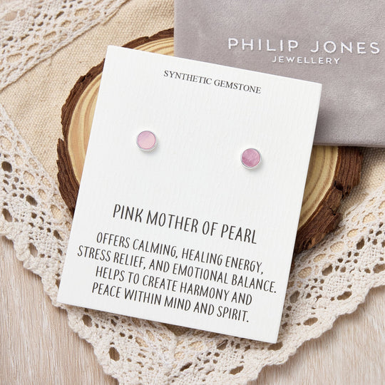 Pink Mother of Pearl Stud Earrings with Quote Card - Philip Jones Jewellery