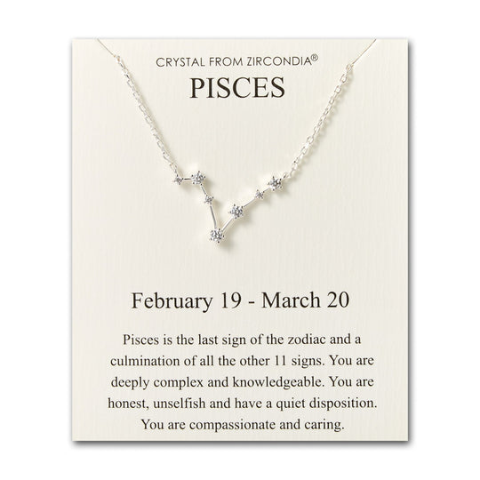 Pisces Star Sign Zodiac Constellation Necklace and Quote Card with Zircondia® Crystals - Philip Jones Jewellery