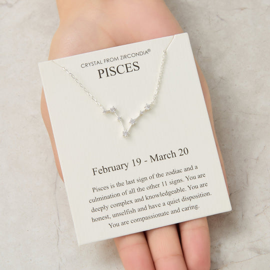Pisces Star Sign Zodiac Constellation Necklace and Quote Card with Zircondia® Crystals - Philip Jones Jewellery