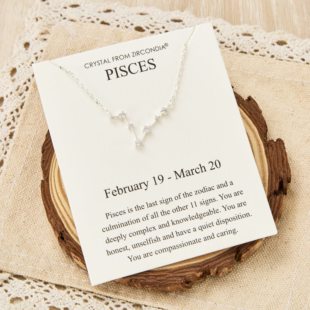 Pisces Star Sign Zodiac Constellation Necklace and Quote Card with Zircondia® Crystals - Philip Jones Jewellery