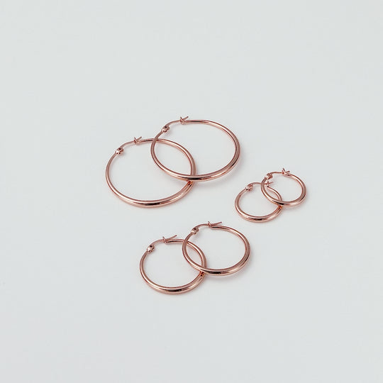 Pack of 3 Rose Gold Plated 20mm, 30mm & 40mm Hoop Earrings