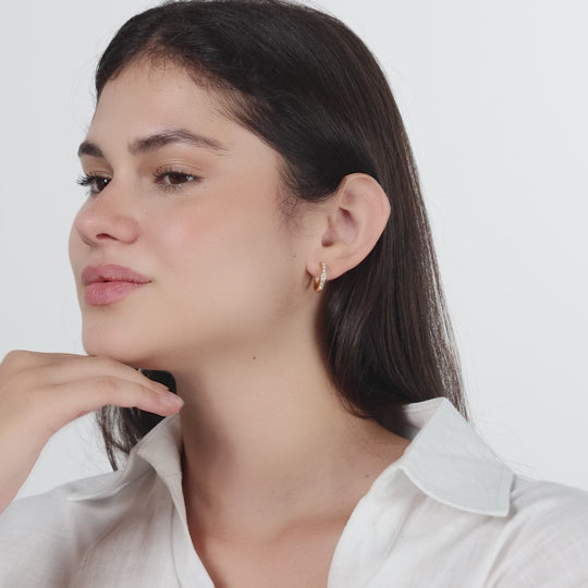 18k Gold Plated Hoop Earrings Created with Zircondia® Crystals
